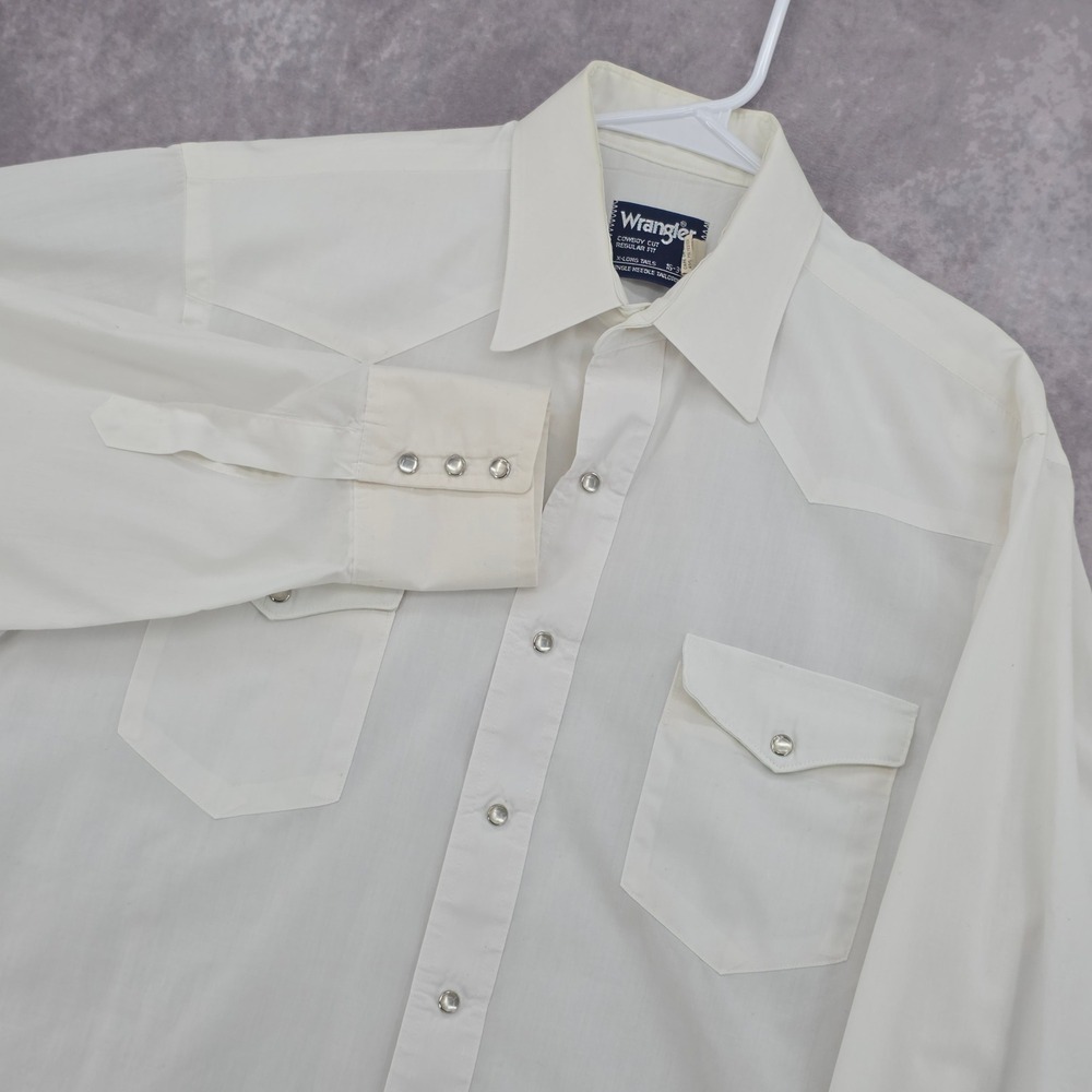Vintage Wrangler Cowboy Cut Western Shirt Men's 18-35 White Y2K Pearl Snap USA